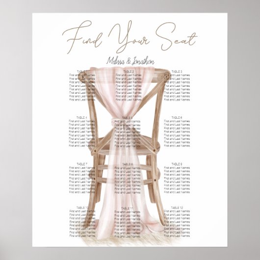 Moderne Boho Roze Elegante Trouw Zittijd Chart Poster (Voorkant)