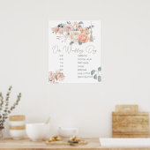 Moderne Boho Roze Elegante Trouwdag Rooster Bord Poster (Keuken)