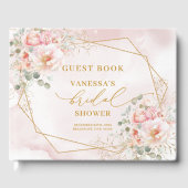 Moderne Boho Roze Gouden Bloemenlijst Bruidsfeest Gastenboek (Voorkant)
