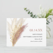 Moderne Boho Roze Gouden Pampagras  Save The Date (Staand voorkant)