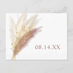Moderne Boho Roze Gouden Pampas Gras Save the Date Aankondigingskaart