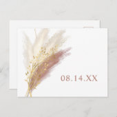 Moderne Boho Roze Gouden Pampas Gras Save the Date Aankondigingskaart (Voorkant / Achterkant)