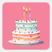 Moderne Boho Roze Kleurrijke Verjaardagstaart Vierkante Sticker (Voorkant)