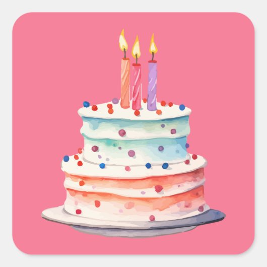 Moderne Boho Roze Kleurrijke Verjaardagstaart Vierkante Sticker (Voorkant)