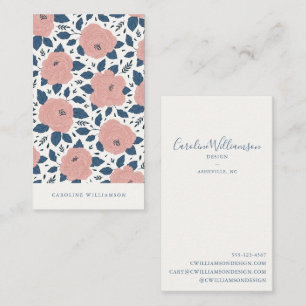 Moderne Boho Roze Marineblauw Botanische Bloemen Visitekaartje