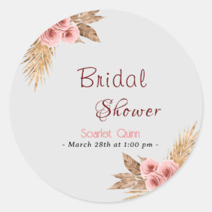 Moderne boho roze roos bos bruiloft feest #1 ronde sticker