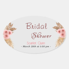 Moderne boho roze rozen bos bruidsfeest #2 ovale sticker