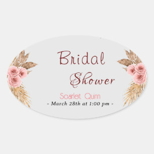 Moderne boho roze rozen bos bruidsfeest #2 ovale sticker