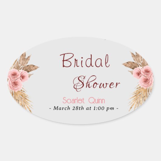Moderne boho roze rozen bos bruidsfeest #2 ovale sticker (Voorkant)