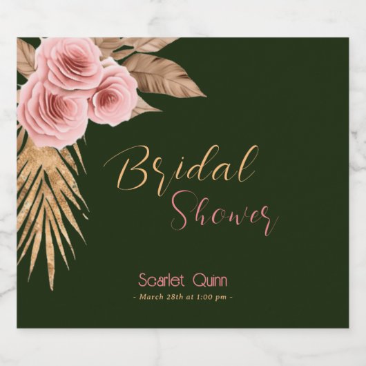 Moderne boho roze rozen bos bruidsfeest #2 sparkling wijnetiket (Enkel label)