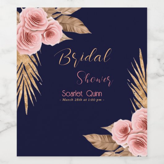 Moderne boho roze rozen bos bruidsfeest #3 wijn etiket (Enkel label)