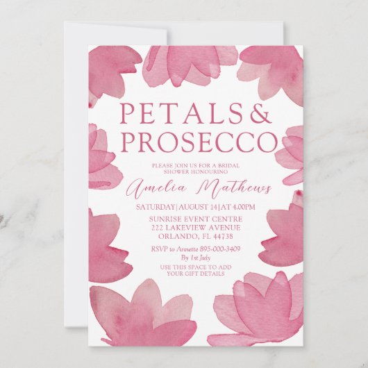 Moderne Boho roze Waterverf bloemblaadjes & Prosec Kaart (Voorkant)