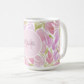 Moderne Boho Roze Waterverf Bloemen Monogram Koffiemok (Voorkant rechts)