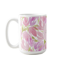 Moderne Boho Roze Waterverf Bloemen Monogram