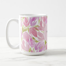 Moderne Boho Roze Waterverf Bloemen Monogram Koffiemok