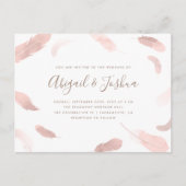 Moderne Boho Roze Waterverf veren bruiloft Uitnodiging Briefkaart (Voorkant)