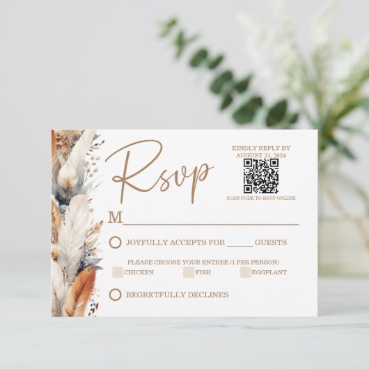 Moderne Boho RSVP-kaart met QR-code RSVP Kaartje (Staand voorkant)