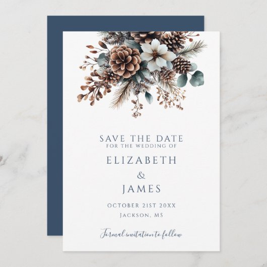 Moderne Boho Rustieke Bloemen Pinecones Huwelijk Save The Date (Voorkant / Achterkant)