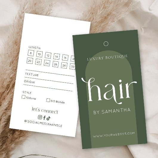 Moderne Boho Sage Green Hair Extensions Hang Label Visitekaartje