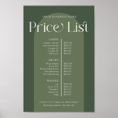 Moderne Boho Sage Green Hair Nails Salon prijslijs Poster (Voorkant)