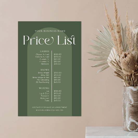 Moderne Boho Sage Green Hair Nails Salon prijslijs Poster