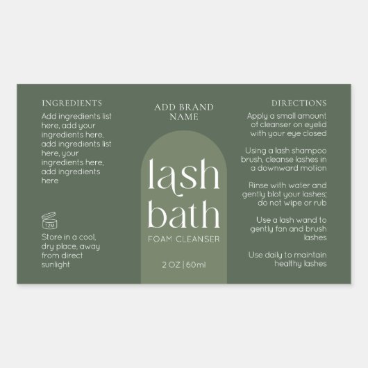 Moderne Boho Sage Green Lash Bad Cleanser Wrapper Rechthoekige Sticker (Voorkant)