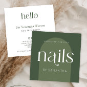 Moderne Boho Sage Green Nail Artist Salon Manicure Vierkante Visitekaartje