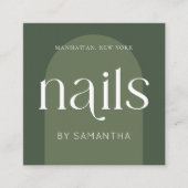 Moderne Boho Sage Green Nail Artist Salon Manicure Vierkante Visitekaartje (Voorkant)