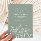 Moderne Boho Sage Green Wildflower Wedding Kaart