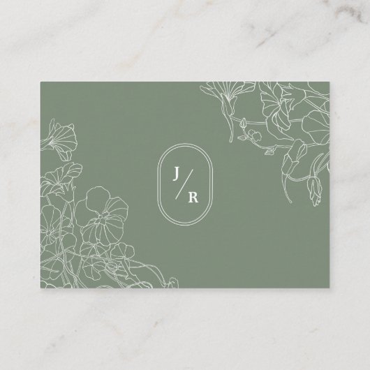 Moderne Boho Sage Groen Huwelijksdetails Informatiekaartje (Achterkant)