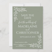 Moderne Boho Sage Groene Botanische Fotobruiloft Save The Date (Voorkant)