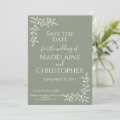 Moderne Boho Sage Groene Botanische Fotobruiloft Save The Date (Staand voorkant)