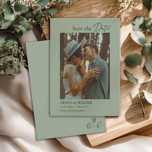 Moderne Boho Saliegroene Trouwdag Save The Date