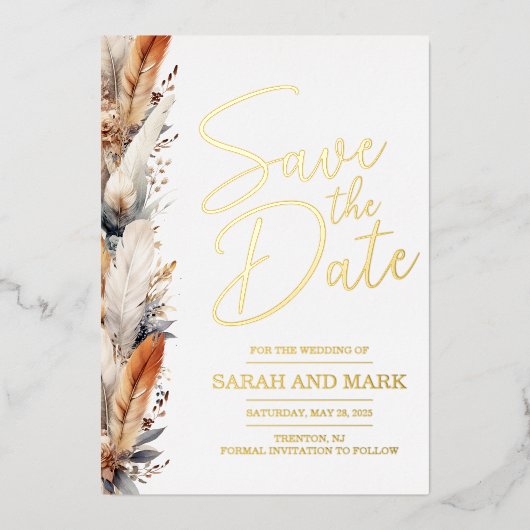 Moderne Boho Save the Date met Foto Terug | Echt Folie Uitnodiging (Voorkant)