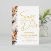 Moderne Boho Save the Date met Foto Terug | Echt Folie Uitnodiging (Staand Voorkant)