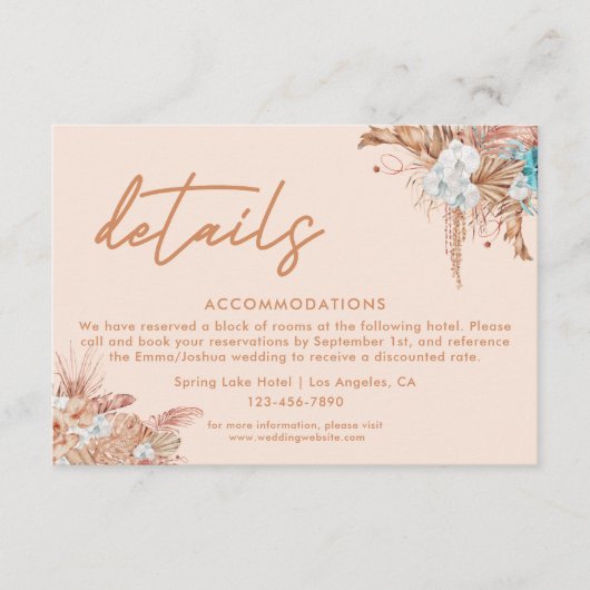 Moderne Boho Script bruiloft details Informatiekaartje (Voorkant)