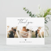 Moderne Boho Script Trouwfoto Bedankkaart (Staand voorkant)