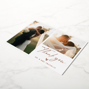 Moderne Boho Script Trouwfoto Dankjewel Folie Uitnodiging