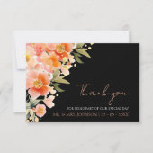 Moderne Boho Sinaasappel Perzik en Zwart Bloemen B Bedankkaart (Voorkant)