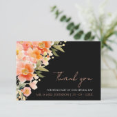 Moderne Boho Sinaasappel Perzik en Zwart Bloemen B Bedankkaart (Staand voorkant)