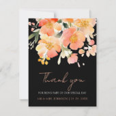 Moderne Boho Sinaasappel Perzik en Zwart Bloemen B Bedankkaart (Voorkant)