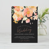 Moderne Boho Sinaasappel Perzik en Zwart Bloemen B Kaart (Staand voorkant)