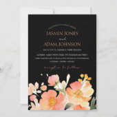 Moderne Boho Sinaasappel Perzik en Zwart Bloemen B Kaart (Voorkant)