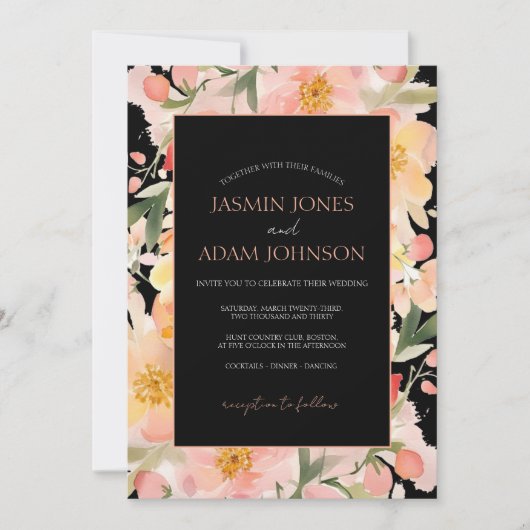 Moderne Boho Sinaasappel Perzik en Zwart Bloemen B Kaart (Voorkant)