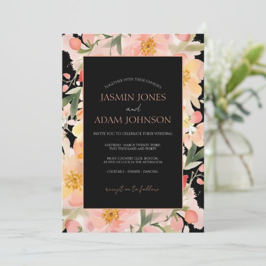 Moderne Boho Sinaasappel Perzik en Zwart Bloemen B Kaart (Staand voorkant)