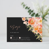 Moderne Boho Sinaasappel Perzik en Zwart Bloemen B RSVP Kaartje (Staand voorkant)