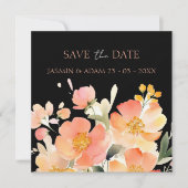 Moderne Boho Sinaasappel Perzik en Zwart Bloemen B Save The Date (Voorkant)