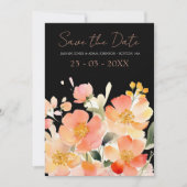 Moderne Boho Sinaasappel Perzik en Zwart Bloemen B Save The Date (Voorkant)