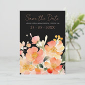 Moderne Boho Sinaasappel Perzik en Zwart Bloemen B Save The Date (Staand voorkant)