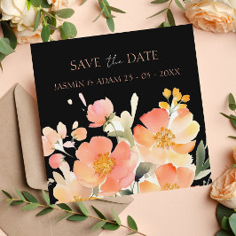 Moderne Boho Sinaasappel Perzik en Zwart Bloemen B Save The Date